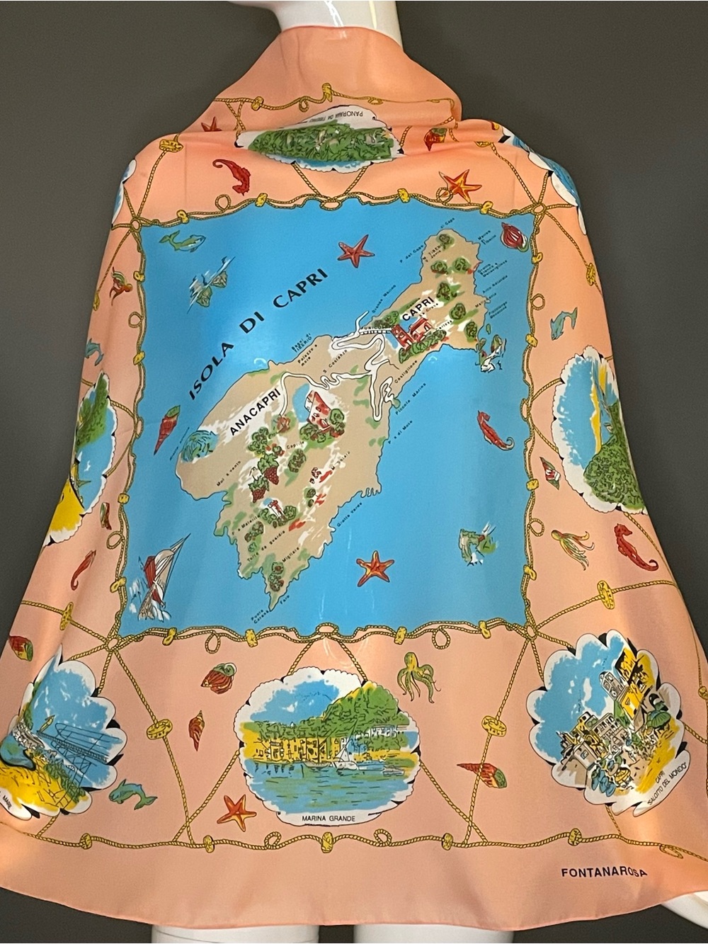 Vintage Capri Italy Souvenir Scarf 30 In Sq Excellent Condition